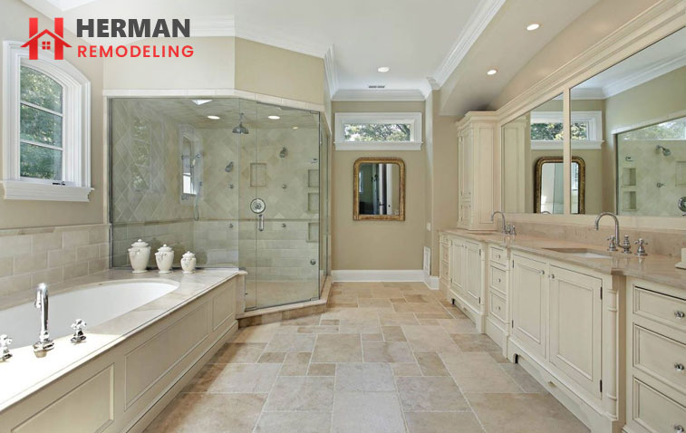 Elegant bathroom with updated tiles and functional layout